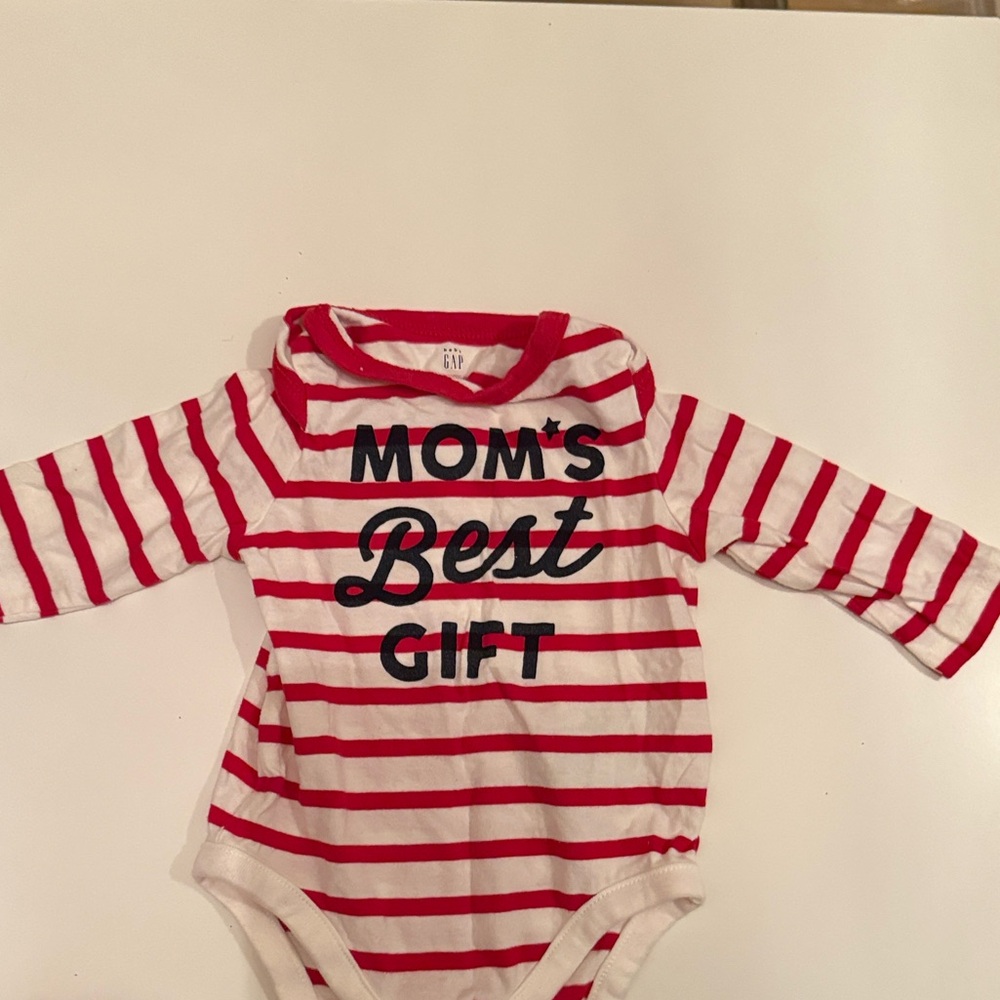3 for $5 GAP Christmas Red and White Striped Baby Onesie “Mom’s Best Gift”